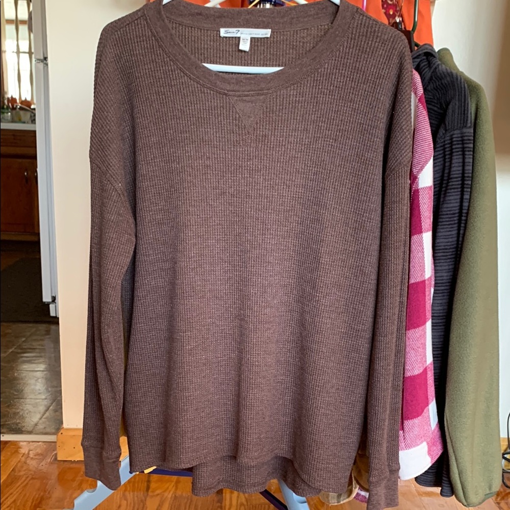 Seven Brown Women Long Sleeve Waffle Knit Shirt